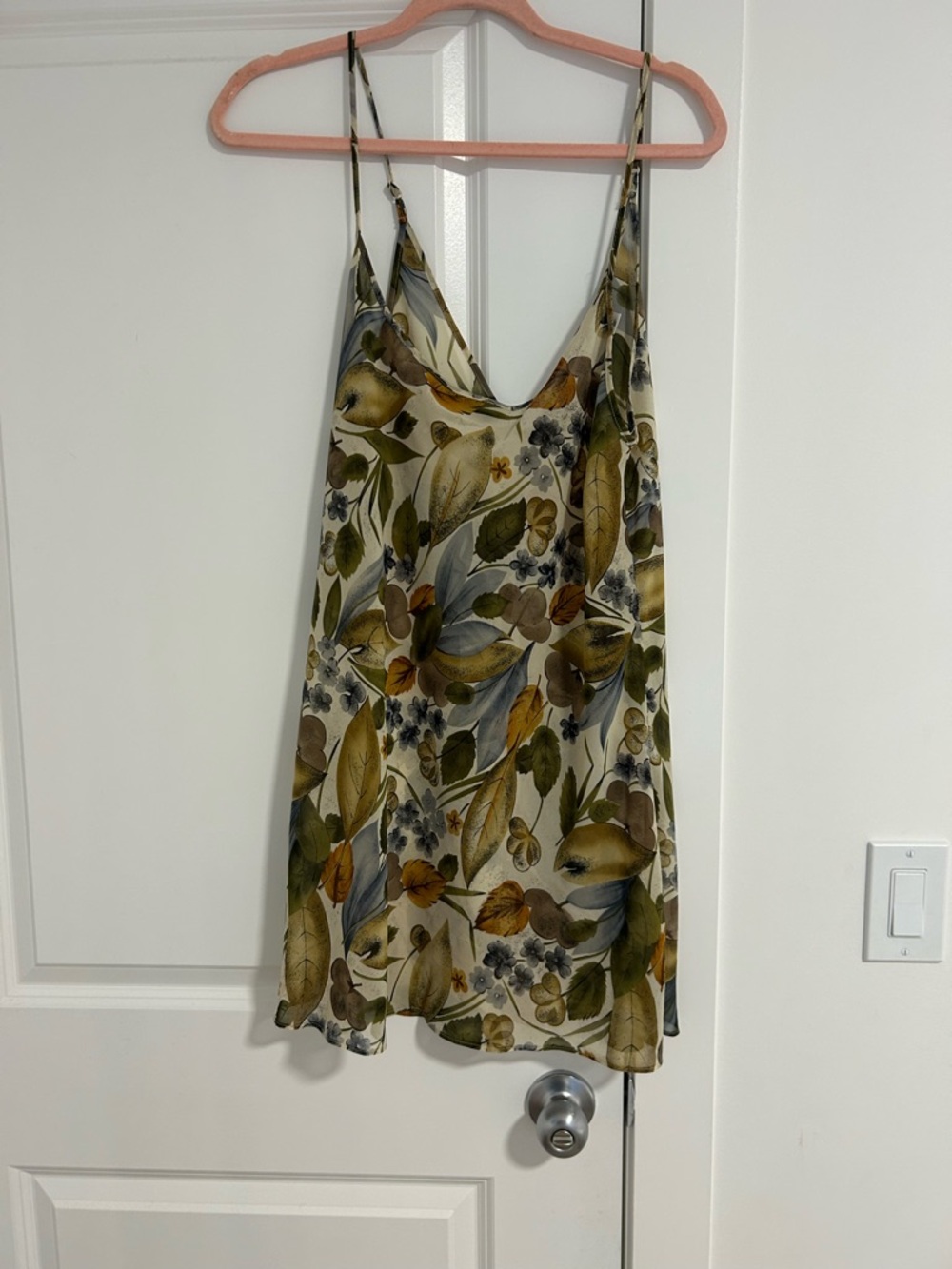 Y2K cottage core Floral Leaf Print Slip Dress Cami - Green & Cream